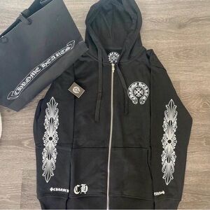 Chrome Hearts Black Zip-Up with White Motifs